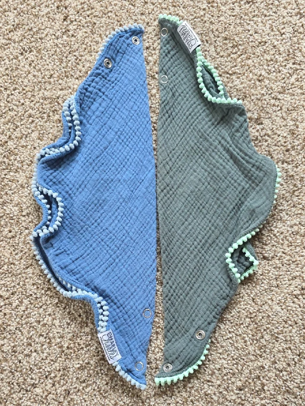 Bandana Style Bib - Blue, Green, Coral - Charley Charles - Cotton Muslin